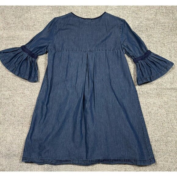 Max Studio Dress Womens Small Blue Shift Chambray Bell Sleeves Boho Embroidered - Picture 5 of 12